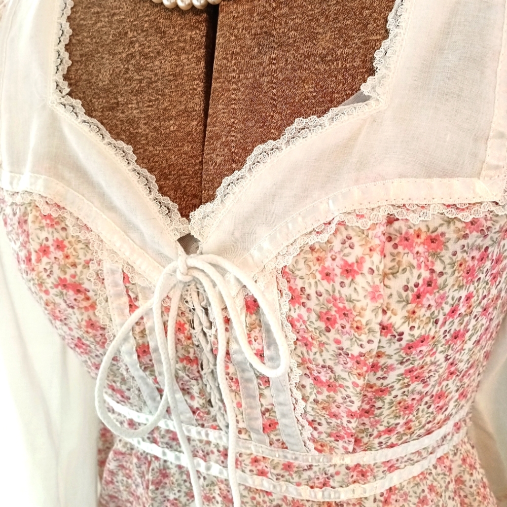 RARE 70S COTTON PINK CALICO "GUNNE SAX" PRAIRIE ! - Picture 5 of 16
